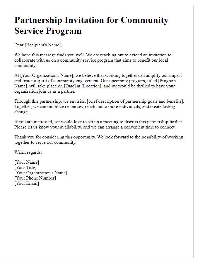 Letter template of partnership invitation for community service programs