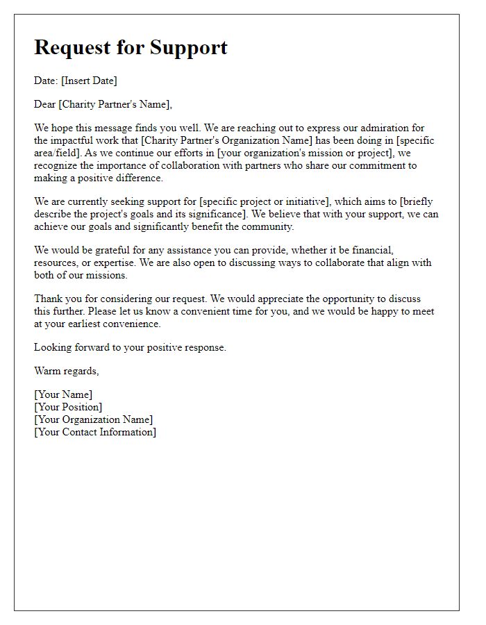 Letter template of request for support from charity partners