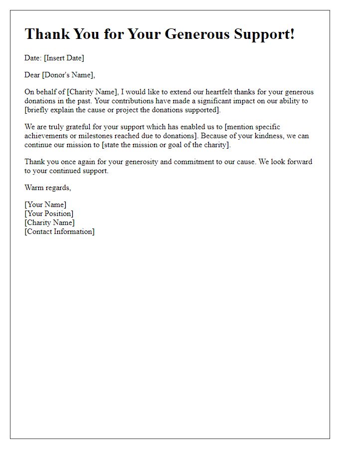 Letter template of acknowledgment for past donations to charity