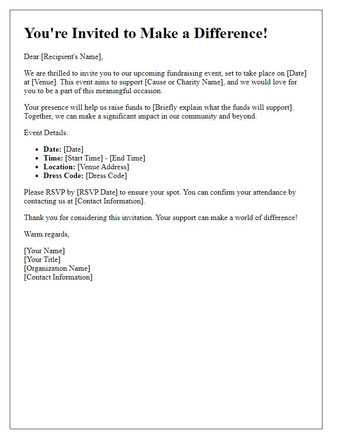 Letter template of fundraising invitation for charitable causes