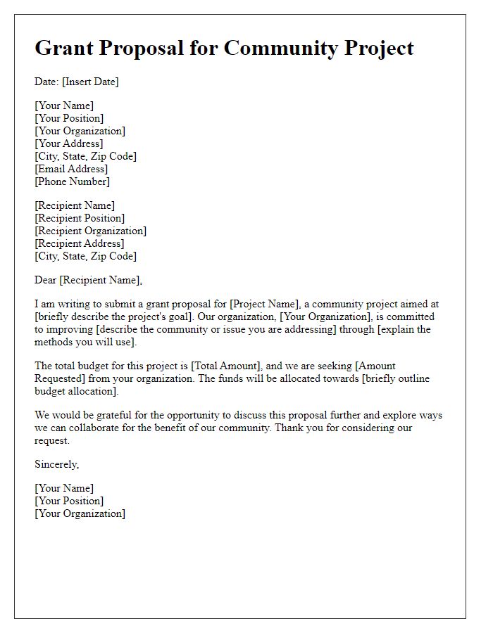 Letter template of grant proposal for community projects