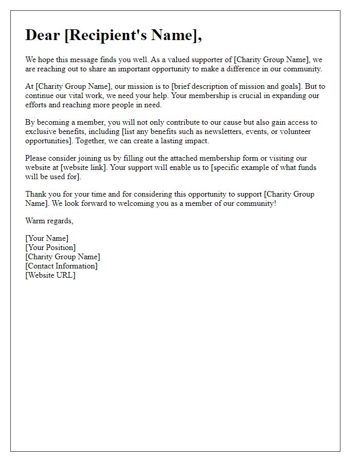 Letter template of membership appeal for charity groups