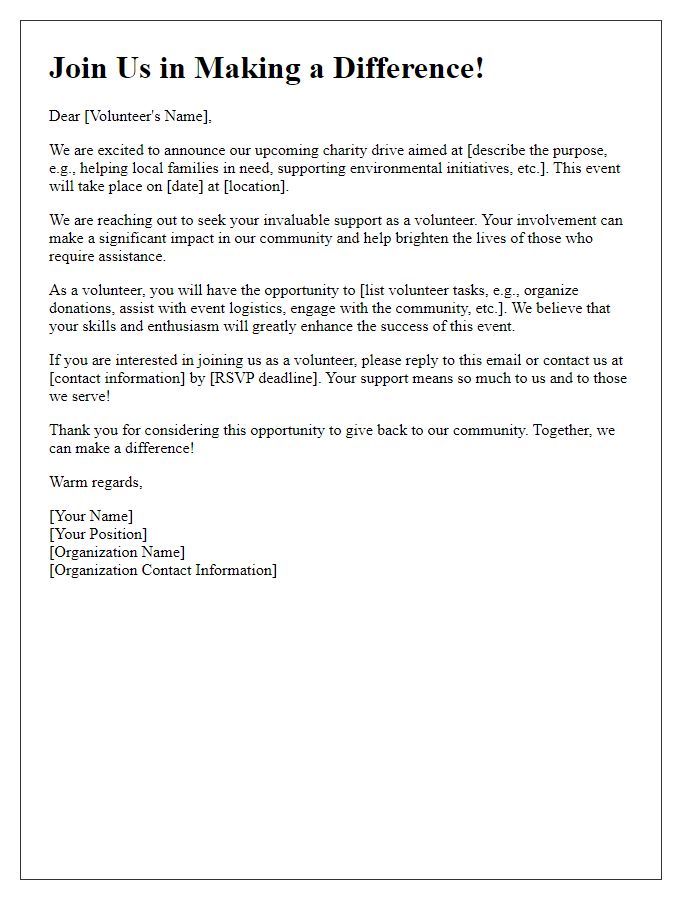 Letter template of asking for volunteers to participate in charity drives