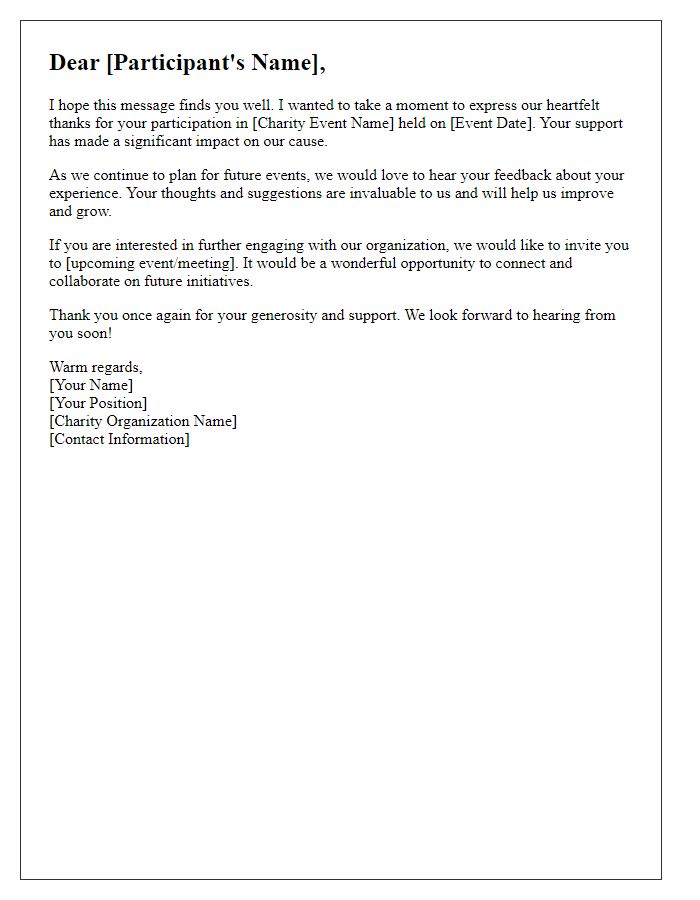 Letter template of follow-up for charity participation