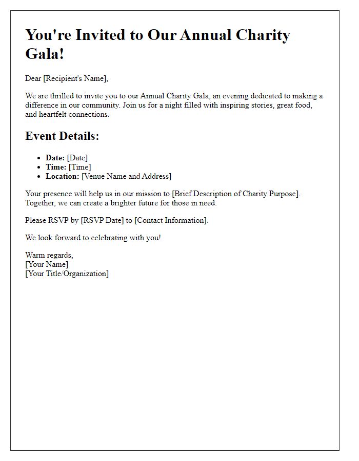 Letter template of invitation for a charity gala