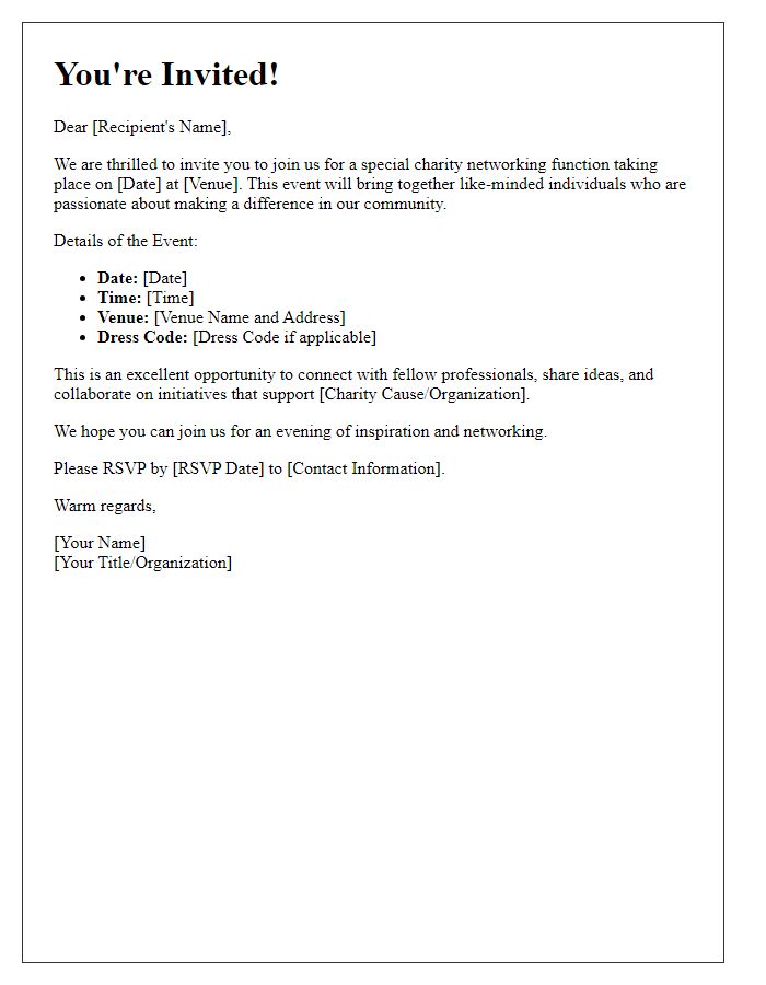 Letter template of invitation for networking at charity function