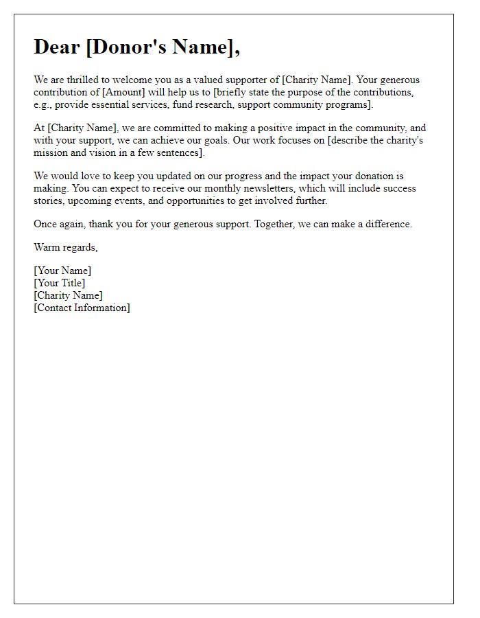 Letter template of engagement for new charity donors