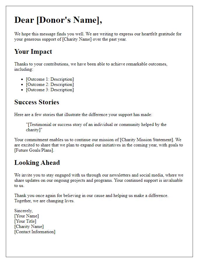 Letter template of impact report for charity donors