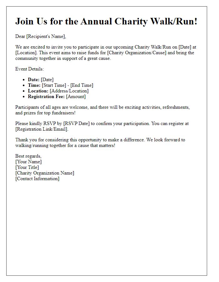 Letter template of inviting participation in a charity walk/run