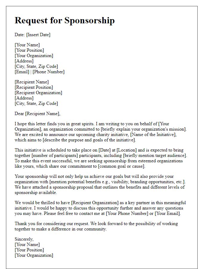 Letter template of seeking sponsorships for a charity initiative