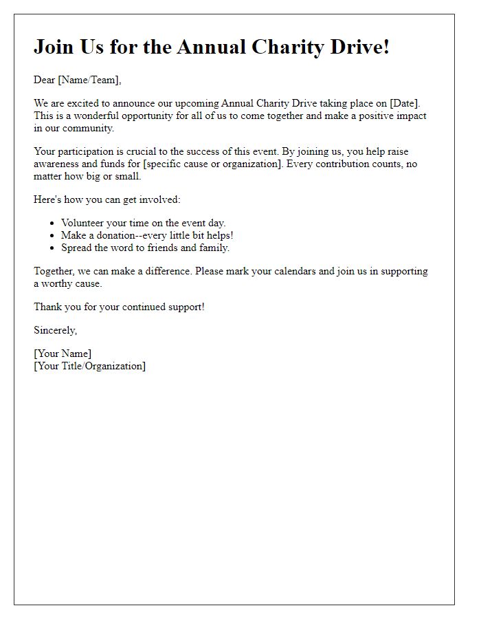 Letter template of annual charity drive participation encouragement