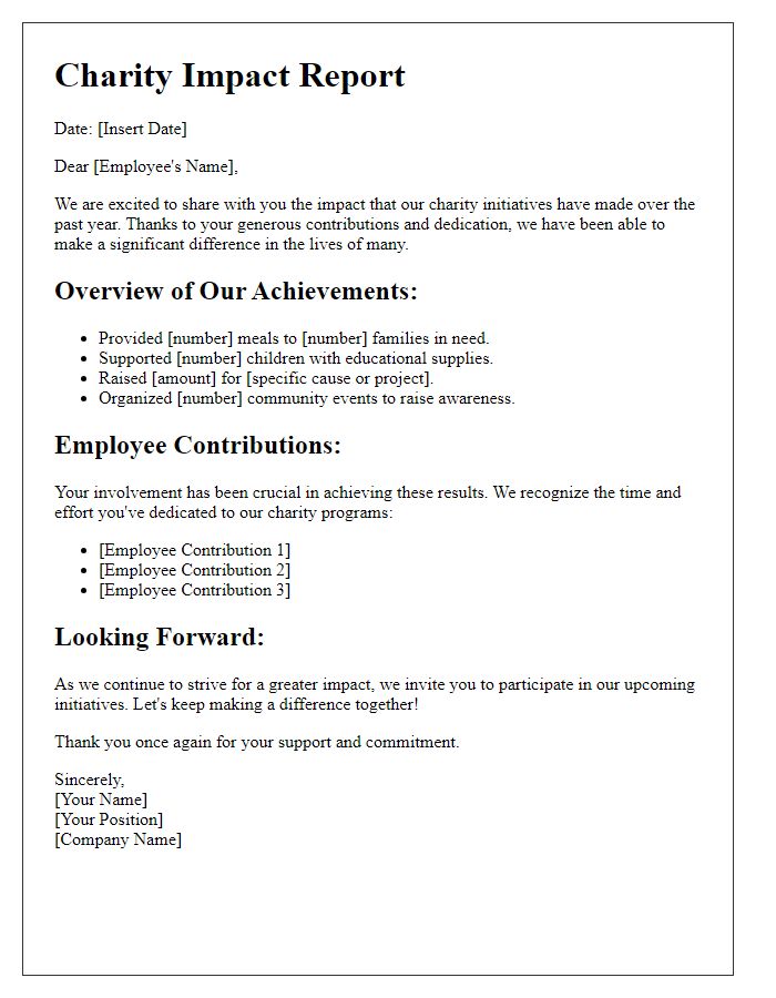 Letter template of charity impact report for employees