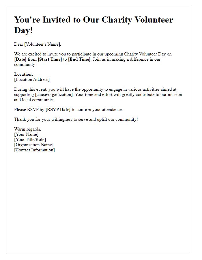 Letter template of charity volunteer day invitation