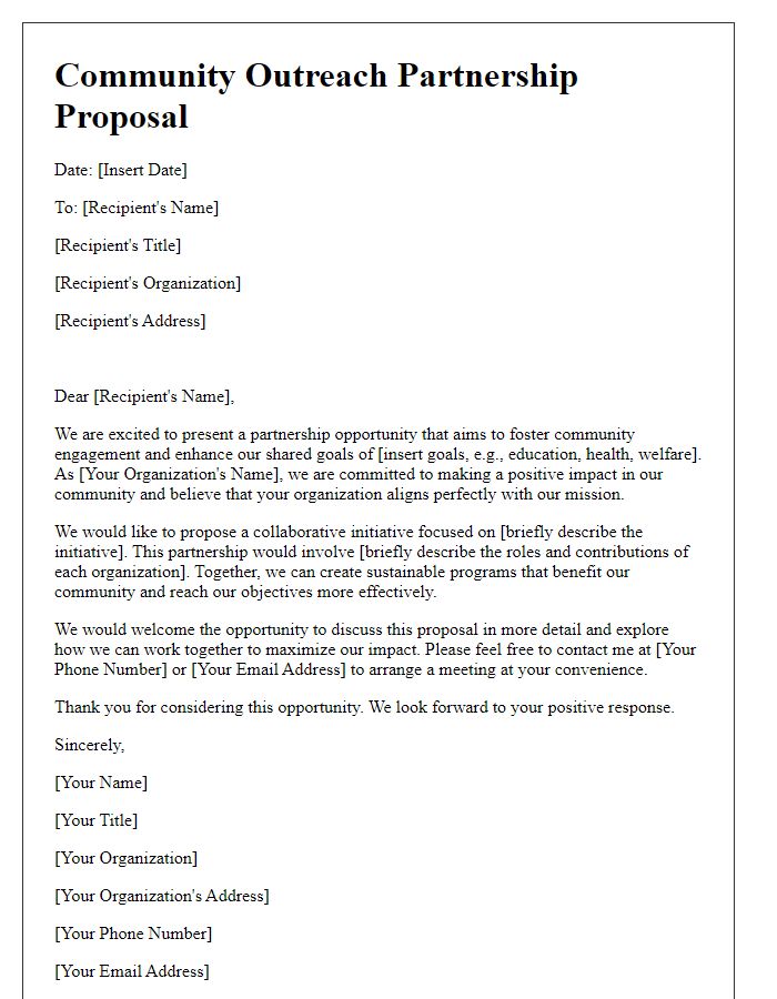 Letter template of community outreach partnership proposal