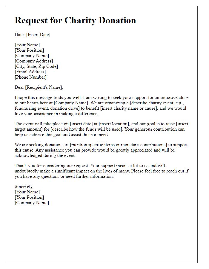 Letter template of workplace charity donation request