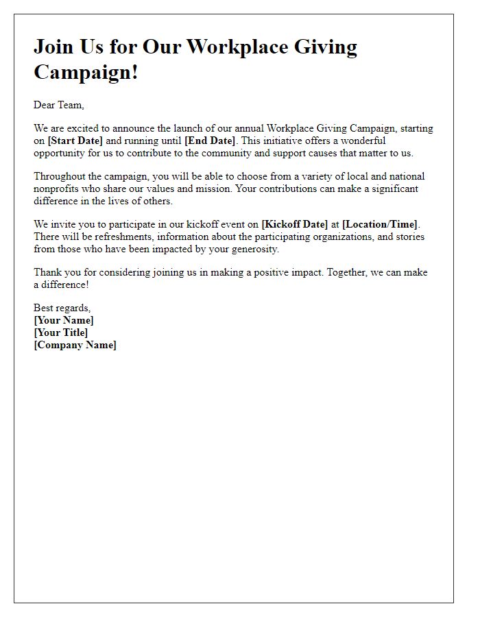 Letter template of workplace giving campaign launch