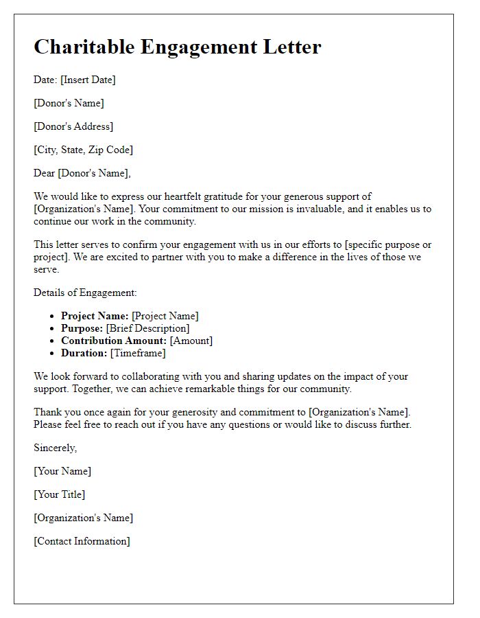 Letter template of Charitable Engagement Letter for Community Support