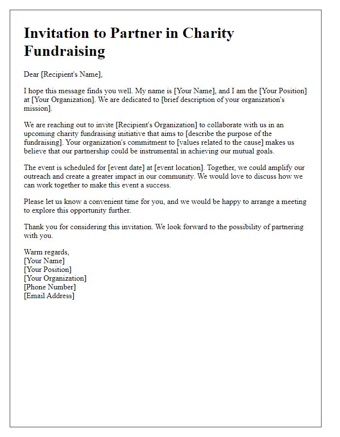 Letter template of Charity Fundraising Partnership Invitation