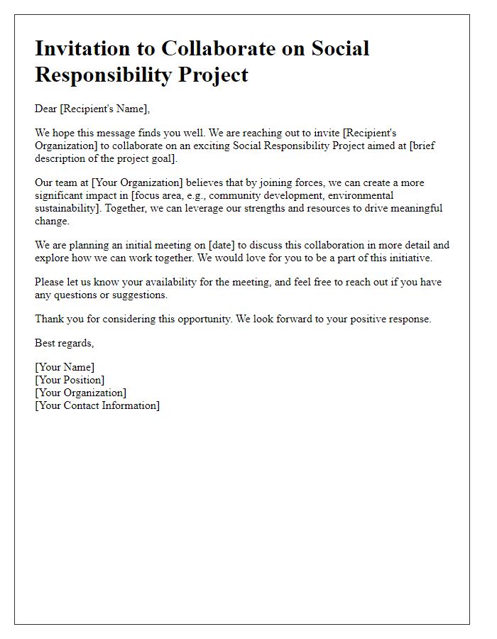 Letter template of Collaboration Invitation for Social Responsibility Project