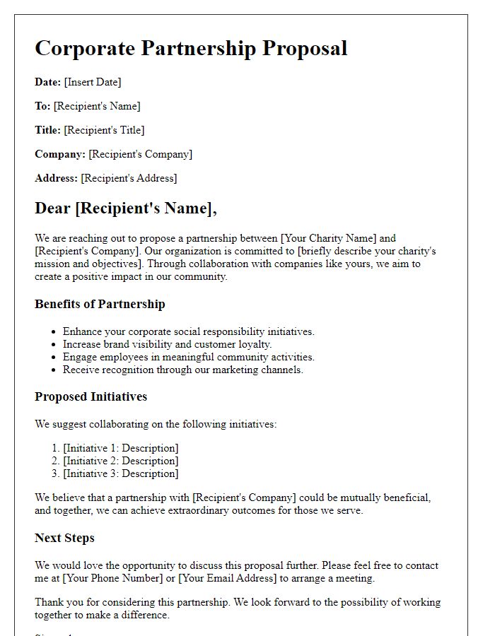 Letter template of Corporate Partnership Proposal for Charity Collaboration