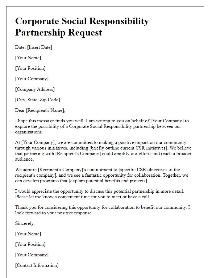 Letter template of Corporate Social Responsibility Partnership Request