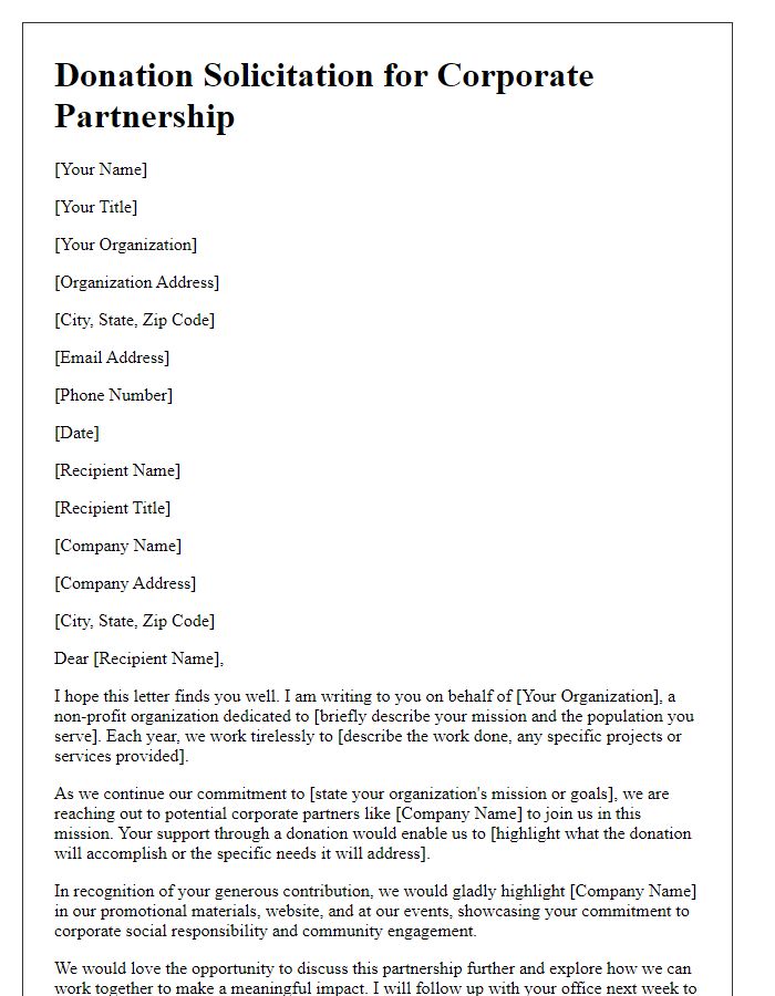 Letter template of Donation Solicitation for Corporate Partnership in Charity