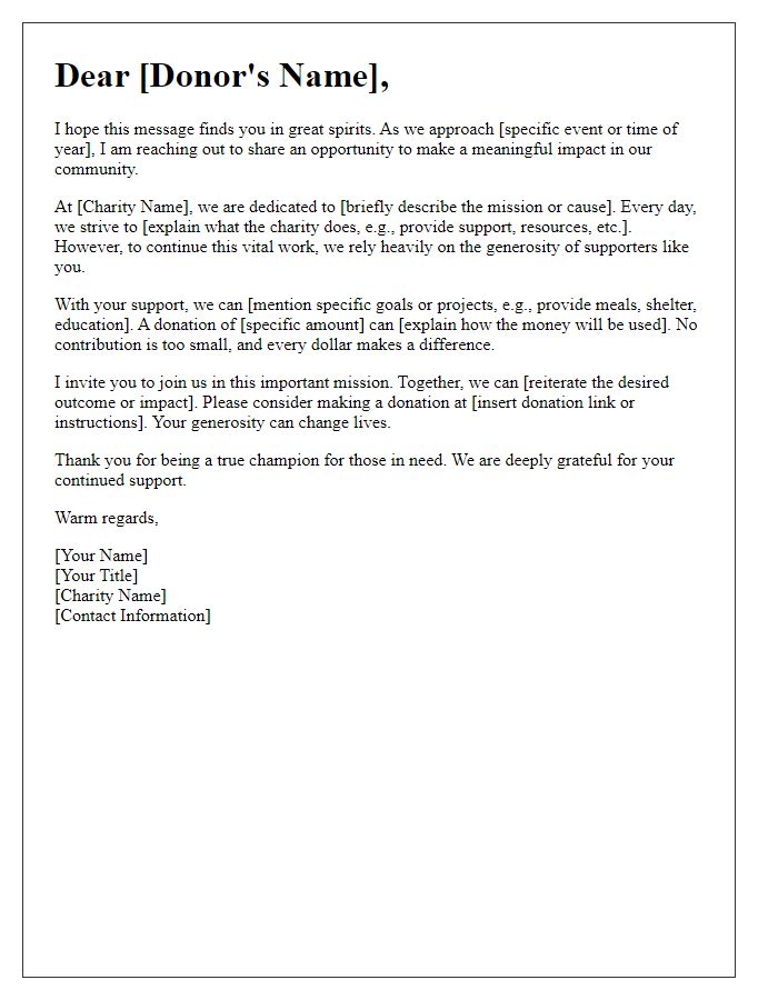 Letter template of heartfelt appeal for charity donations