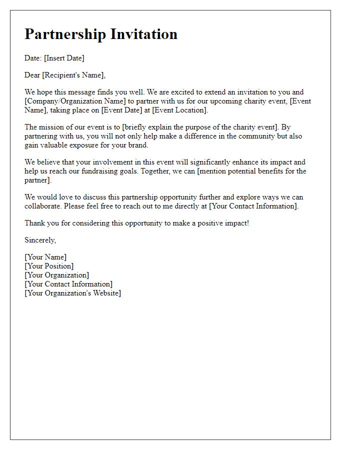 Letter template of partnership invitation for charity events