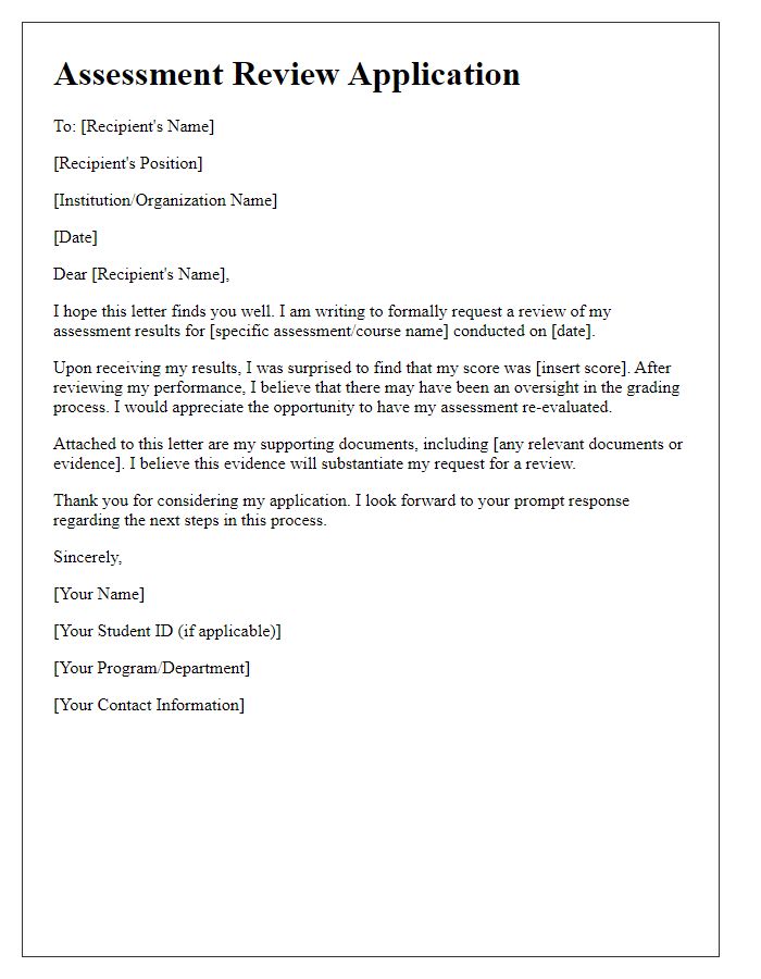 Letter template of assessment review application