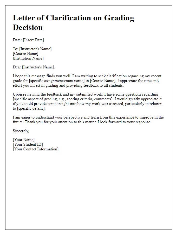 Letter template of clarification on grading decision