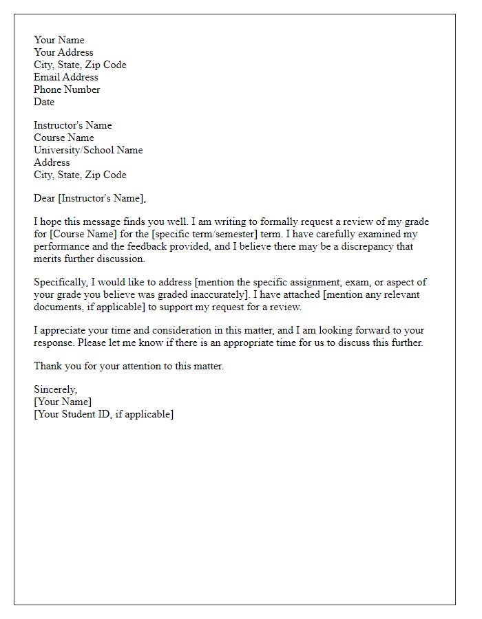 Letter template of formal grade review request