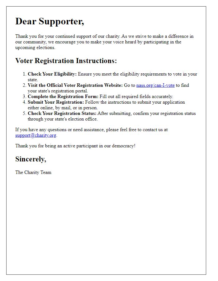 Letter template of charity voter registration instructions