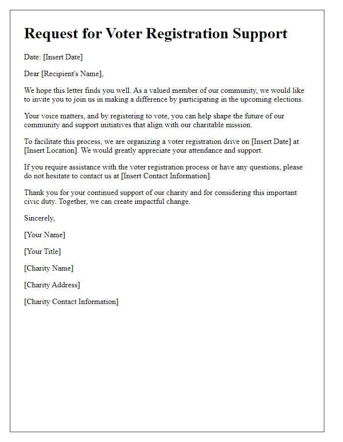 Letter template of charity voter registration request