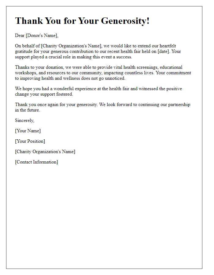 Letter template of donor acknowledgment for a charity health fair.