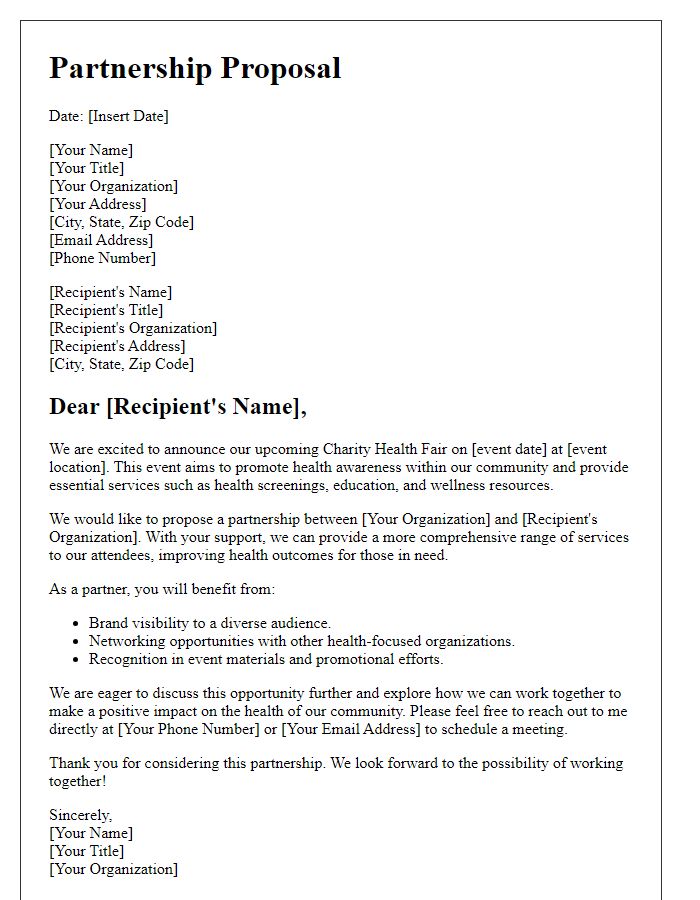 Letter template of partnership proposal for a charity health fair.