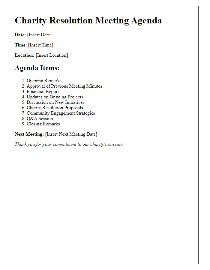 Letter template of charity resolution meeting agenda