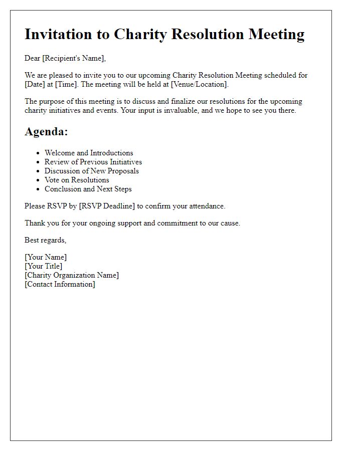 Letter template of charity resolution meeting invitation