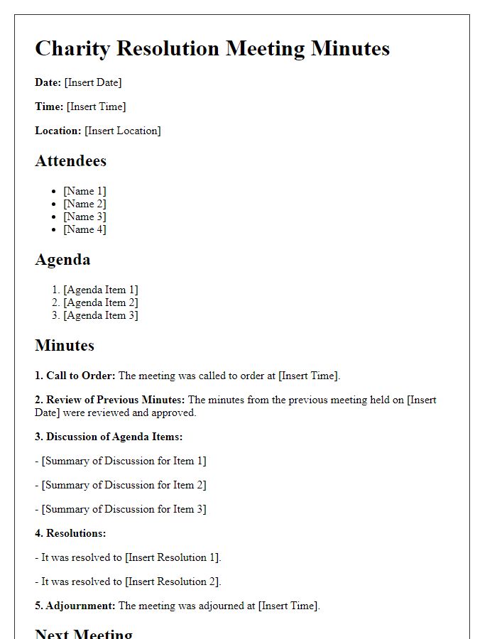 Letter template of charity resolution meeting minutes