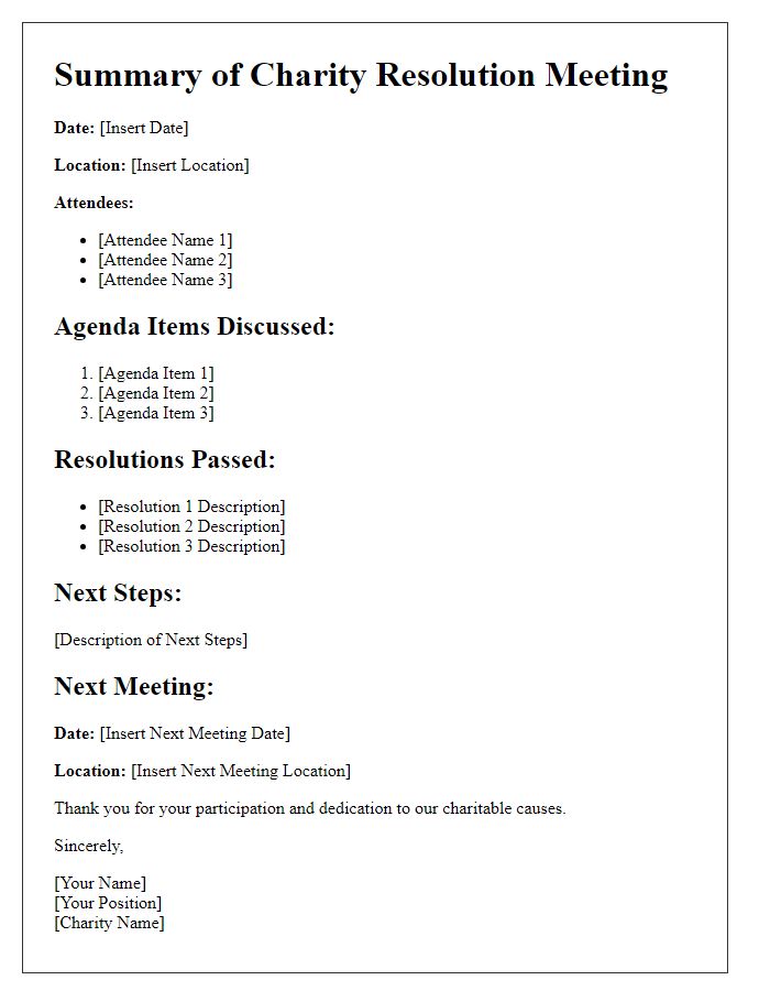 Letter template of charity resolution meeting summary