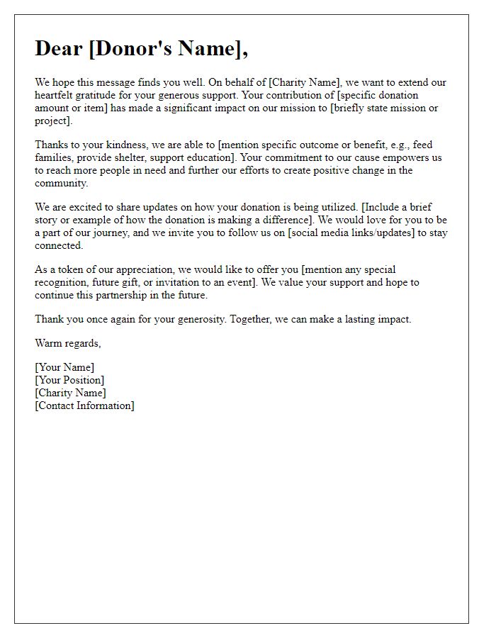 Letter template of donor appreciation strategy for charity supporters