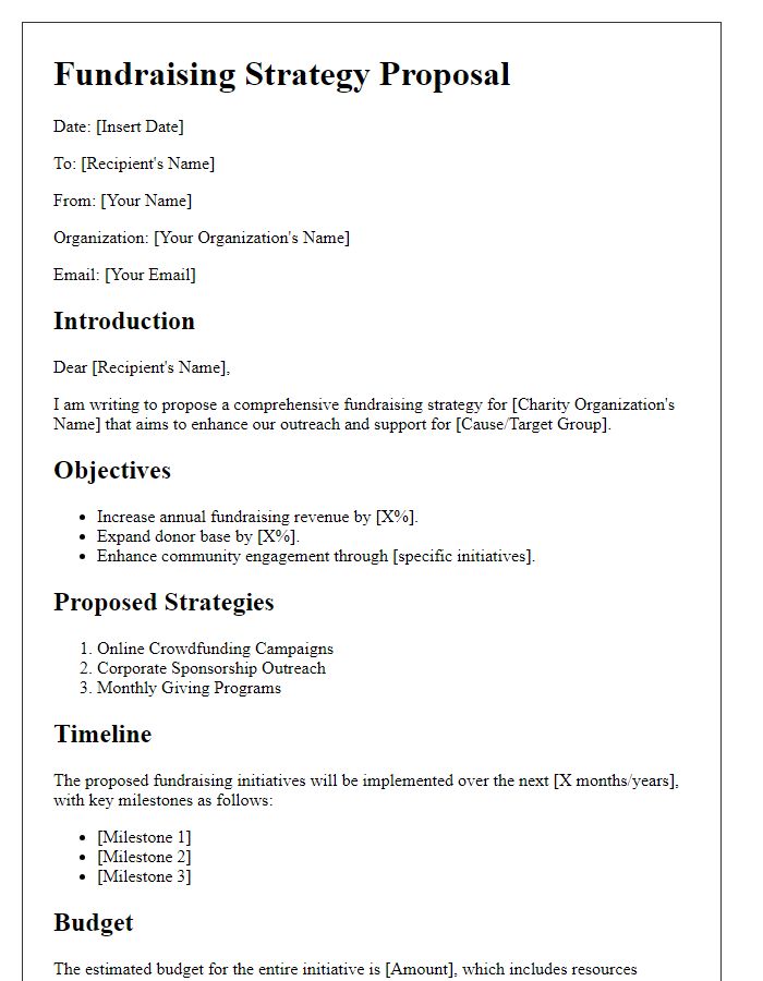 Letter template of fundraising strategy proposal for charity organization