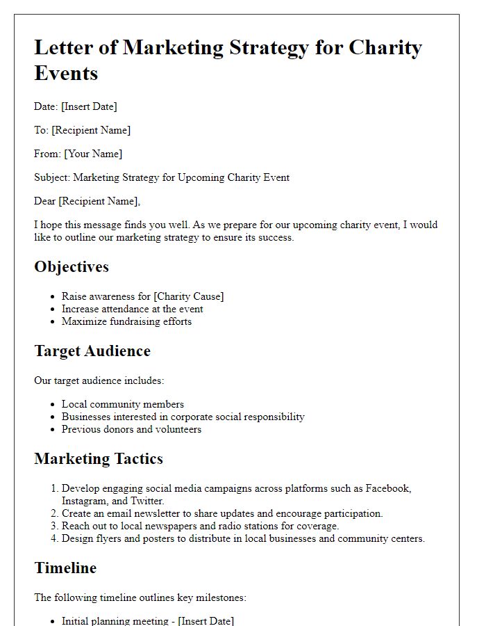 Letter template of marketing strategy for charity events