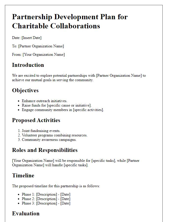 Letter template of partnership development plan for charitable collaborations