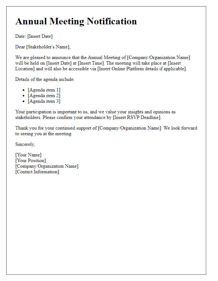 Letter template of annual meeting notifications for stakeholders