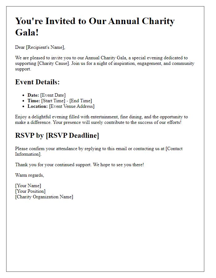 Letter template of charity event invitations for mailing list