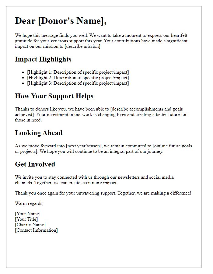 Letter template of charity impact reports for engaged donors