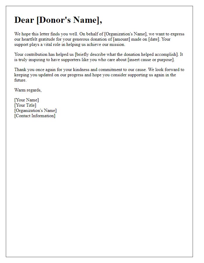 Letter template of donation appreciation letters for past contributors