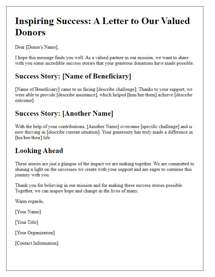 Letter template of success stories to inspire potential donors