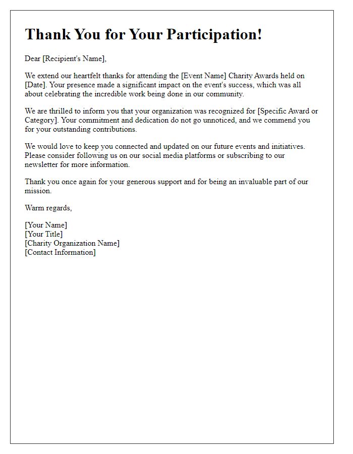 Letter template of charity awards follow-up communication.