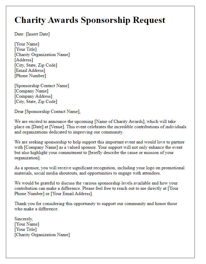 Letter template of charity awards sponsorship request.